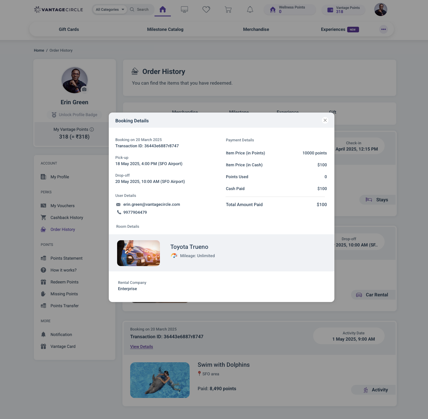 Order History - Car Rental